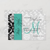 Hochzeitliche RSVP-Karte Damask Türkisblaue Namen RSVP Karte (Vorne/Hinten)