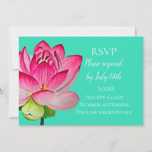 Hochzeitliche RSVP Rosa Lotus Aquarellkunst Blume Einladung (Vorderseite)