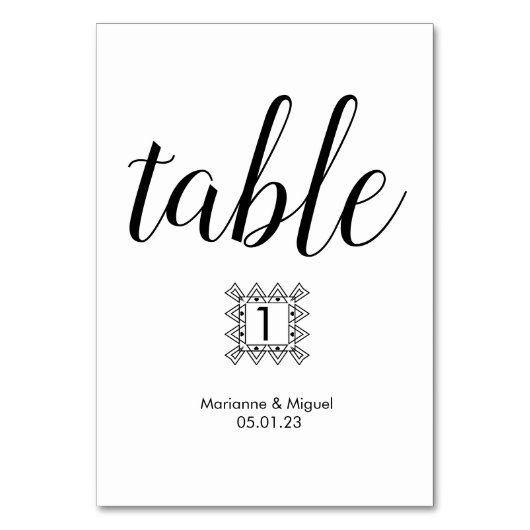 Hochzeitliche Schwarz-weiße Tischnummer an der Gre (Vorderseite)