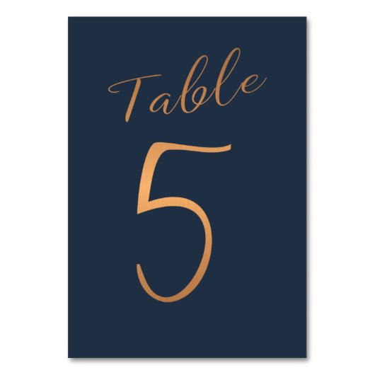 Hochzeitliche Tischnummer Kupfer Glitzer Marine el (Rückseite)