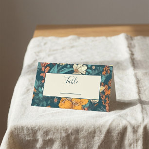 Hochzeitliche Tischnummer mit Blauen und Gelben Bl Platzkarte