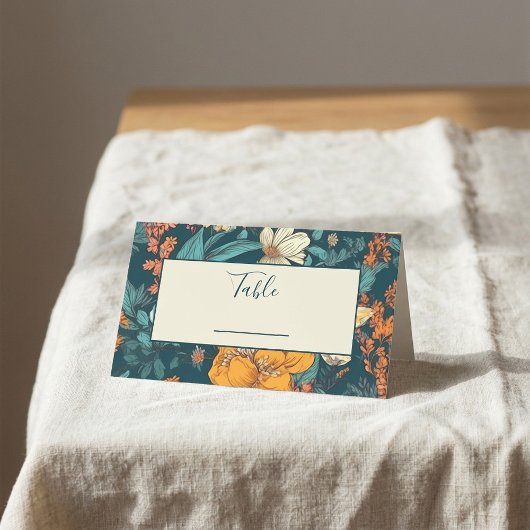 Hochzeitliche Tischnummer mit Blauen und Gelben Bl Platzkarte