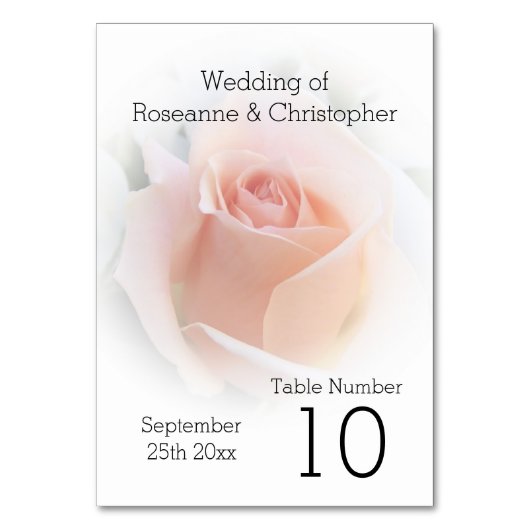 Hochzeitliche Tischnummer Peach Pink Rosenknospe (Vorderseite)