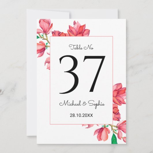 Hochzeitliche Tischnummer Rosa Weiße Blüte (Vorderseite)