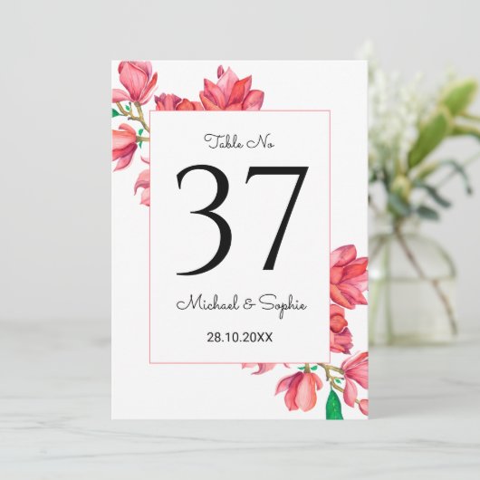 Hochzeitliche Tischnummer Rosa Weiße Blüte (Stehend Vorderseite)