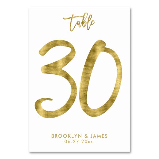 Hochzeitliche Tischnummern Gold Foil Effekt Nummer (Vorderseite)