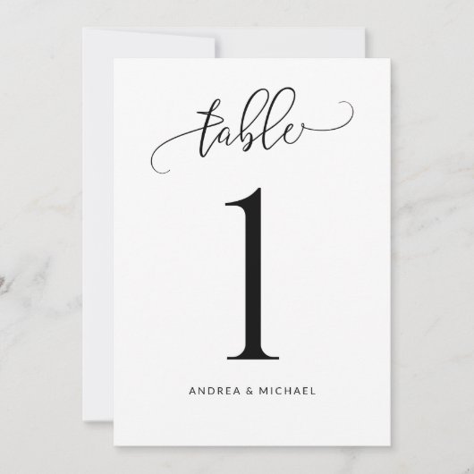 Hochzeitliche Tischnummern Spaß Wirble Kalligrafie (Vorderseite)