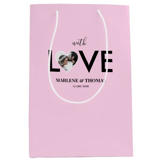 Hochzeitliche Verlobung - Foto - Rosa Herzrahmen Mittlere Geschenktüte (Vorderseite)