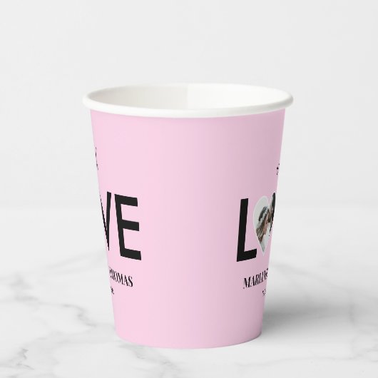 Hochzeitliche Verlobung - Foto - Rosa Herzrahmen Pappbecher (Links)