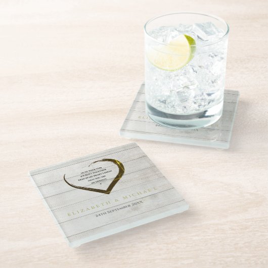 Hochzeitliche Verlobung Rustikales Herzangebot Per Glasuntersetzer (Schrägansicht)