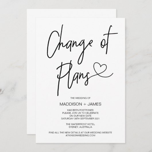 Hochzeitliche Verzögerung von Notizen Änderung von Einladung (Vorne/Hinten)