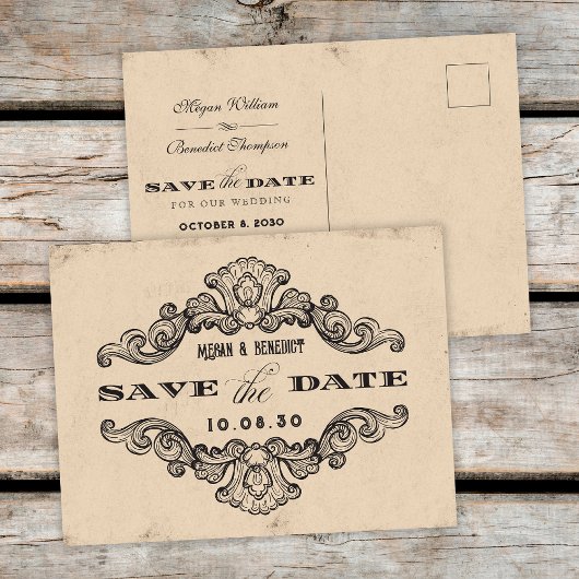Hochzeitliche Vintage Kalligraphie Save the Date Postkarte