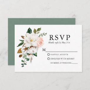 Hochzeitliche Wasserfarbe Magnolias Rose Grün RSVP Karte
