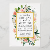 Hochzeitliche Wasserfarbe Rosa Rosa Rosa Weiße Blü Folieneinladung (Vorderseite)