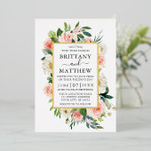 Hochzeitliche Wasserfarbe Rosa Rosa Rosa Weiße Blü Folieneinladung (Stehend vorne)