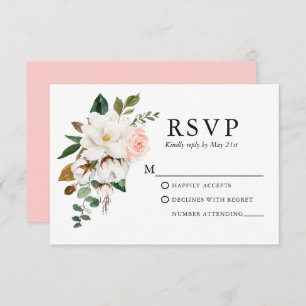Hochzeitliche Watercolor Magnolias Rose Rosa Rosa RSVP Karte
