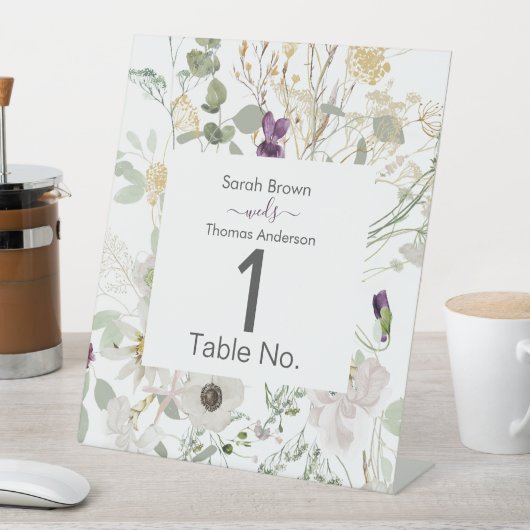 Hochzeitliche WILDBLUME GELB UND LILA Sockelschild (In Situ)