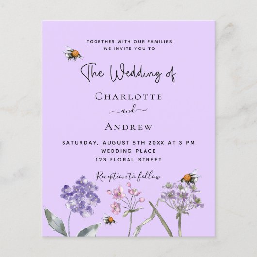 Hochzeitliche Wildblumen für Violett-Bienen (Vorderseite)