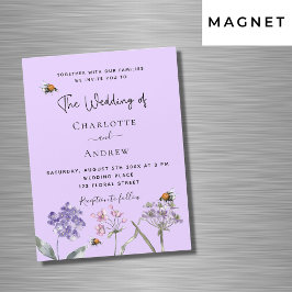 Hochzeitliche Wildblumen violett-rosa Biene Magneteinladung
