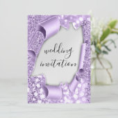 Hochzeitlicher 3D-Effekt Eleganter Violett Silbern Einladung (Stehend Vorderseite)