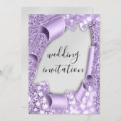 Hochzeitlicher 3D-Effekt Eleganter Violett Silbern Einladung (Vorne/Hinten)