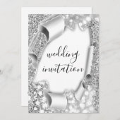 Hochzeitlicher 3D-Effekt Eleganter weißer Silberme Einladung (Vorne/Hinten)