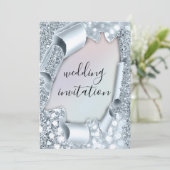 Hochzeitlicher 3D-Effekt Smoky Blue Holograph Glit Einladung (Stehend Vorderseite)