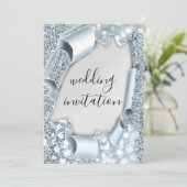 Hochzeitlicher 3D-Kunsteffekt Eleganter Silberner Einladung (Stehend Vorderseite)