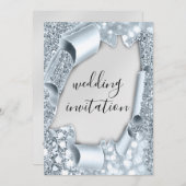 Hochzeitlicher 3D-Kunsteffekt Eleganter Silberner Einladung (Vorne/Hinten)