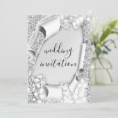 Hochzeitlicher 3D-Kunsteffekt Eleganter Silberner Einladung (Stehend Vorderseite)