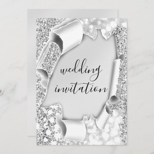 Hochzeitlicher 3D-Kunsteffekt Eleganter Silberner Einladung (Vorne/Hinten)
