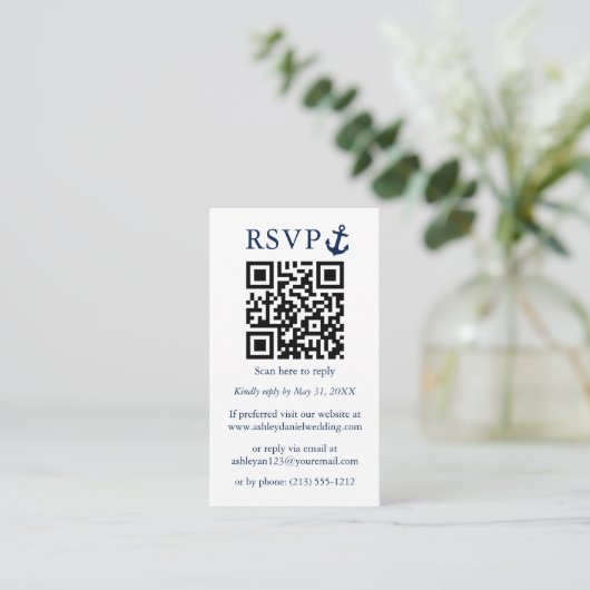 Hochzeitlicher Blauanker QR-UAWG gestreift Begleitkarte (Stehend Vorderseite)