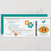 Hochzeitlicher Boarding nach Hawaii Einladung (Vorne/Hinten)