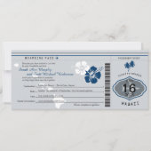 Hochzeitlicher Boarding nach Hawaii Grau und Blau Einladung (Vorderseite)