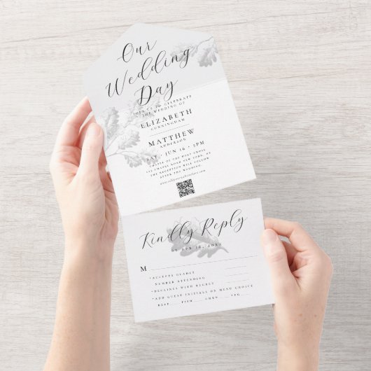 Hochzeitlicher einfacher botanischer Chic QR-Code All In One Einladung (Abreißen)