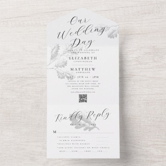 Hochzeitlicher einfacher botanischer Chic QR-Code All In One Einladung (Innen Boden)