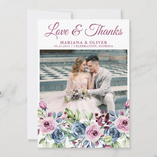 Hochzeitlicher Foto Liebe und dank Card Navy Blue  Einladung (Vorderseite)