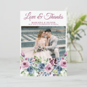 Hochzeitlicher Foto Liebe und dank Card Navy Blue Einladung (Stehend Vorderseite)