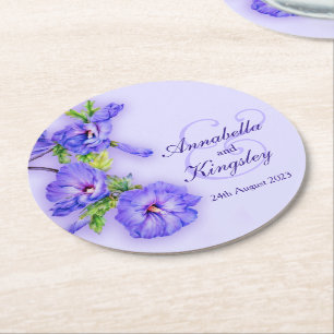 Hochzeitlicher Hibiskus Blau-Aquarellpapier-Unters Runder Pappuntersetzer