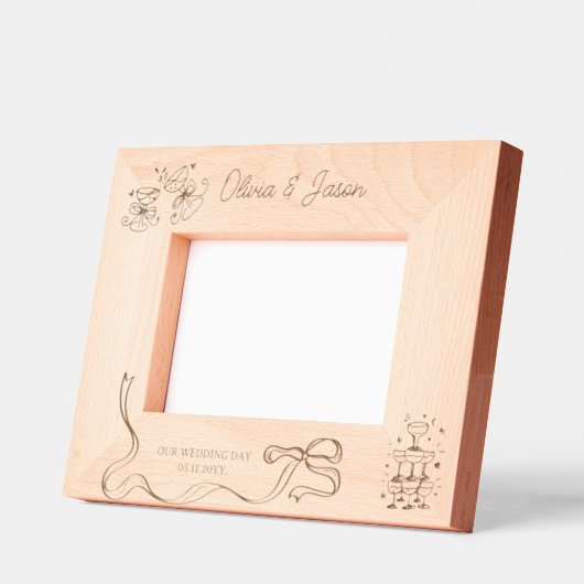 Hochzeitlicher Personalisierter Name Bow Champagne Geätzte Rahmen (Links)