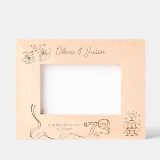 Hochzeitlicher Personalisierter Name Bow Champagne Geätzte Rahmen (Vorderseite)