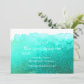 Hochzeitlicher RSVP aquamariner Strand Einladung (Stehend Vorderseite)