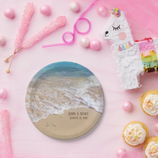 Hochzeitlicher Strand mit Seestern Pappteller (Party)