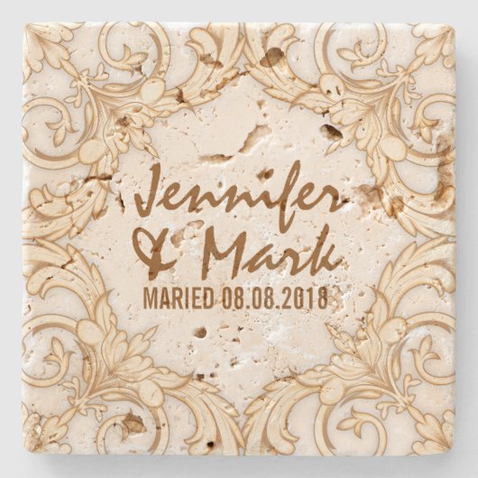 Hochzeitlicher Untersetzer Beige Töne Vintager Blu (Vorderseite)