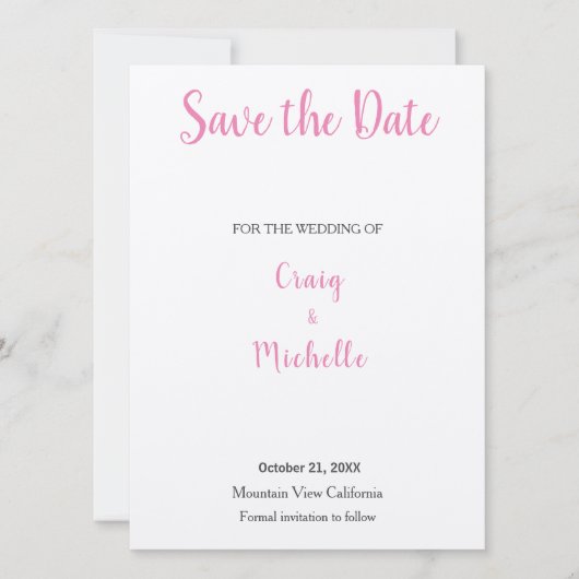 Hochzeitliches Berufliches klassisches Rosa Minima Save The Date (Vorderseite)