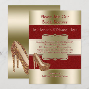 Hochzeitliches Brautparty Red Gold Glitzer Shoes Einladung