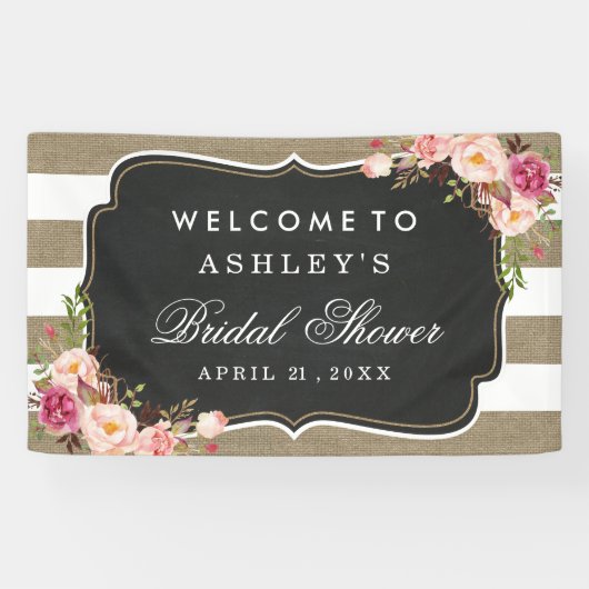 Hochzeitliches Brautparty Rustikale Burlap Streife Banner (Horizontal)