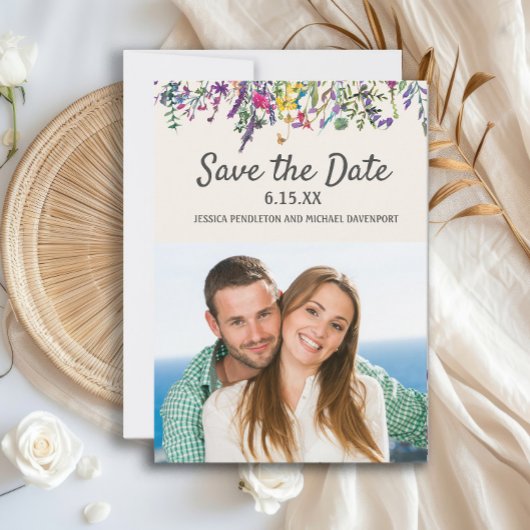 Hochzeitliches Foto Aquarellfarben Wildblumen Crem Save The Date