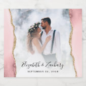 Hochzeitliches Foto Blush Pink Gold Agate Schaumweinetikett (Einzelnes Label)