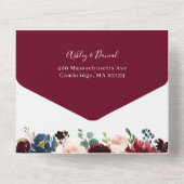 Hochzeitliches Foto Burgundy Blush Botanische Blüt All In One Einladung (Rückseite)